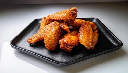 Wall Mural - Tender chicken wings with crispy skin. Seasoned and deep-fried. Great for snacking or as part of a meal. Often enjoyed with cold beverages.