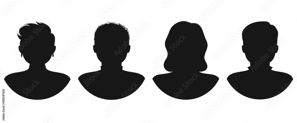 Silhouettes of male and female portraits. Black and white avatars ...
