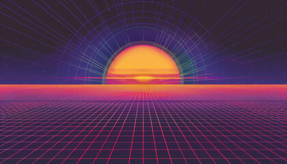 Poster - Retro Sunset Gridscape