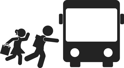 Sticker - Isolated pictogram boy, girls, student and Bus for Slow School Zone Safety Sign