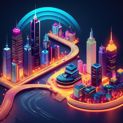 Wall Mural - 3D cityscape at night on isolate