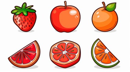 Poster - Bright, fun fruit icons illustrated with a modern touch, perfect for adding a burst of color to any design project.