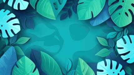 Poster - Lush green leaves create a serene tropical forest background, perfect for naturethemed projects and illustrations.