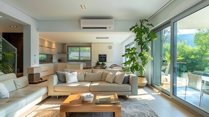 Wall Mural - Interior of a modern house, living room with air conditioning.