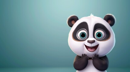 Poster - A playful baby panda grins joyfully, captured in a charming 3D illustration that pops against a clean, white backdrop.