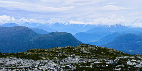 Sticker - View from a hike to the Molden Mountain Top by Lustrafjorden Fjord, part of the Sognefjorden Fjord, Western Norway, a summer day of July 2024.