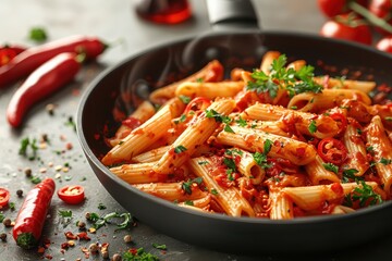 Poster - A bowl of penne pasta with tomatoes sauce and parsley