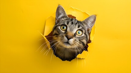 Wall Mural - Curious Cat Peeking Through a Hole