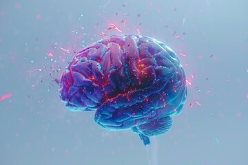 Wall Mural - vibrant abstract brain with neural networks and dynamic colors