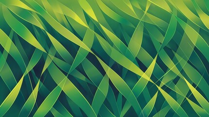 Canvas Print - A geometric vector pattern of grass blades arranged in a stylized wave pattern, with varying tones of green to emphasize the design.