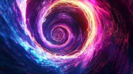 Wall Mural - a glowing neon vortex pulling various shades of fluorescent colors into its center, creating a power