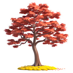 3D cartoon, Japanese Maple Momiji Tree in Autumn with transparent Background