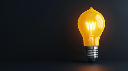 Bright light bulb shines against dark backdrop. Colorful lamp in striking closeup view.