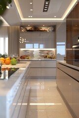 Wall Mural - A modern kitchen with a beautiful marble countertop