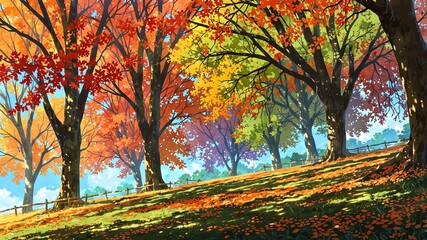  autumn leaves in forest anime