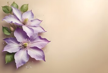 Wall Mural - branch of climbing beautiful Clematis flowers, clean empty space for text