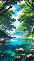 Wall Mural - mangrove forests along the coast anime