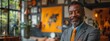 © Анна Мартьянова - black , african american confident businessman in suite  looks at camera on blurry  background. Professional, successful concept. banner copy space