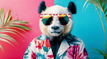 Wall Mural - Cool Panda in Sunglasses and Hawaiian Shirt