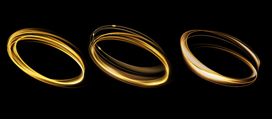 Wall Mural - neon swirl. curved yellow line light effect. yellow portal or energy tunnel. glowing swirling backgr