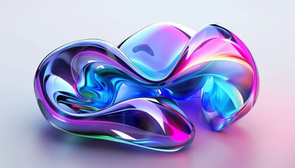 Canvas Print - A vibrant iridescent abstract form twists and flows in a captivating dance of light and color