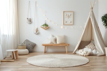 Wall Mural - Cozy Playroom Interior with Teepee and Round Rug