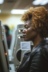 Poster - A woman with an afro looks at a computer screen, possibly searching for something