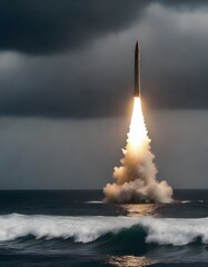 Wall Mural - Launch of a rocket or missile on the open sea.