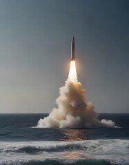 Wall Mural - Launch of a rocket or missile on the open sea.