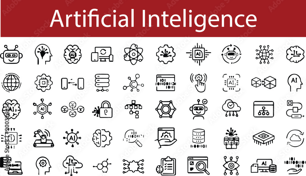 Artificial Intelligence and Machine Learning Icons. Monoline Series ...