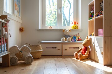 Sticker - Sunny Playroom with Wooden Storage and Toys