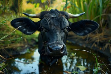 Wall Mural - water buffalo in the water