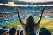 © KP - Woman cheering at a football match.