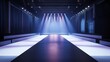 © Imaginary Capture - A runway with a blue backdrop and lights shining on it. Stage background
