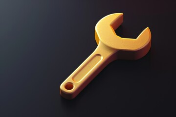 wrenet on black surface, 3D icon of wrench symbolizes maintenance