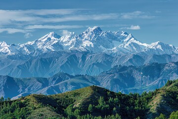 Canvas Print - Panoramic view of a mountain range from a distance, suitable for travel or landscape photography