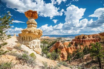 Poster - A unique rock formation in the midst of a scenic canyon, perfect for use as a background or to represent adventure and exploration