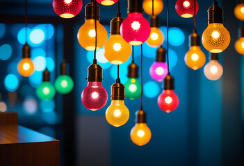 modern hanging lamps colorful bokeh lights high resolution high details vibrant