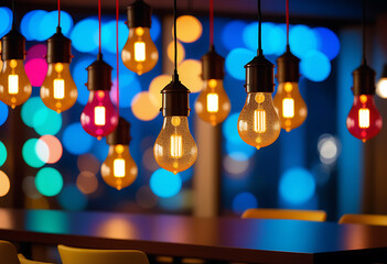 modern hanging lamps colorful bokeh lights high resolution high details vibrant