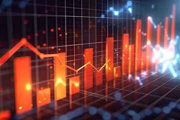 Leinwandbilder - Glowing digital stock market graph, Bar charts displaying sales performance and revenue growth over time