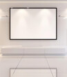 © Pui - Craft an image of a blank display stand with a high-gloss finish, positioned in a modern, chic showroom