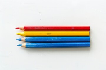 Multiple colorful pencils isolated on a clean white background, featuring a spectrum of bright shades for creative and artistic purposes.