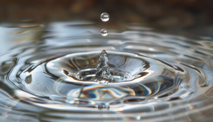 Poster - A Water Drop Creates Ripples and a Unique Shape as it Enters a Body of Water