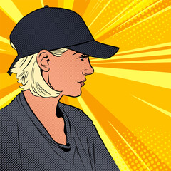 Wall Mural - Cool blond wearing baseball cap, comic pop art vector illustration