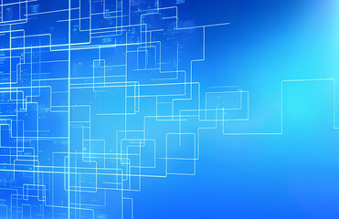  Background of abstract technological connectivity. Blue shapes. Hi-tech computer digital technology concept. Abstract technology communication. Neon glowing lines.