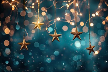 Aufkleber - bunch of stars hanging from tree, bokeh background with twinkling stars, ideal for magical setting