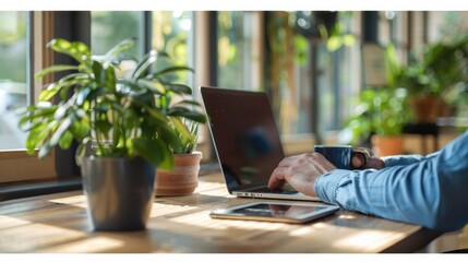 Wall Mural - The workspace with laptop