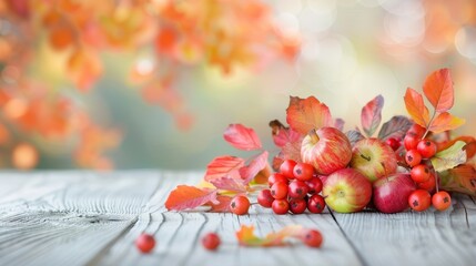 Wall Mural - A table with a bunch of apples and berries on it