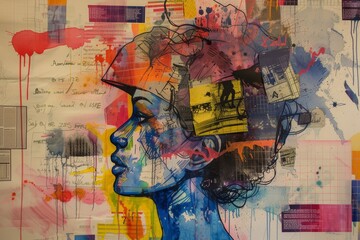 Fototapete - painting of woman with hat on, brainstorming session stimulates creativity and generates innovative ideas