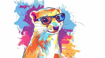  A cartoon style животное wearing sunglasses with a happy expression is depicted in a colorful ink painting style against a white background with clean lines and simple strokes. Generated AI